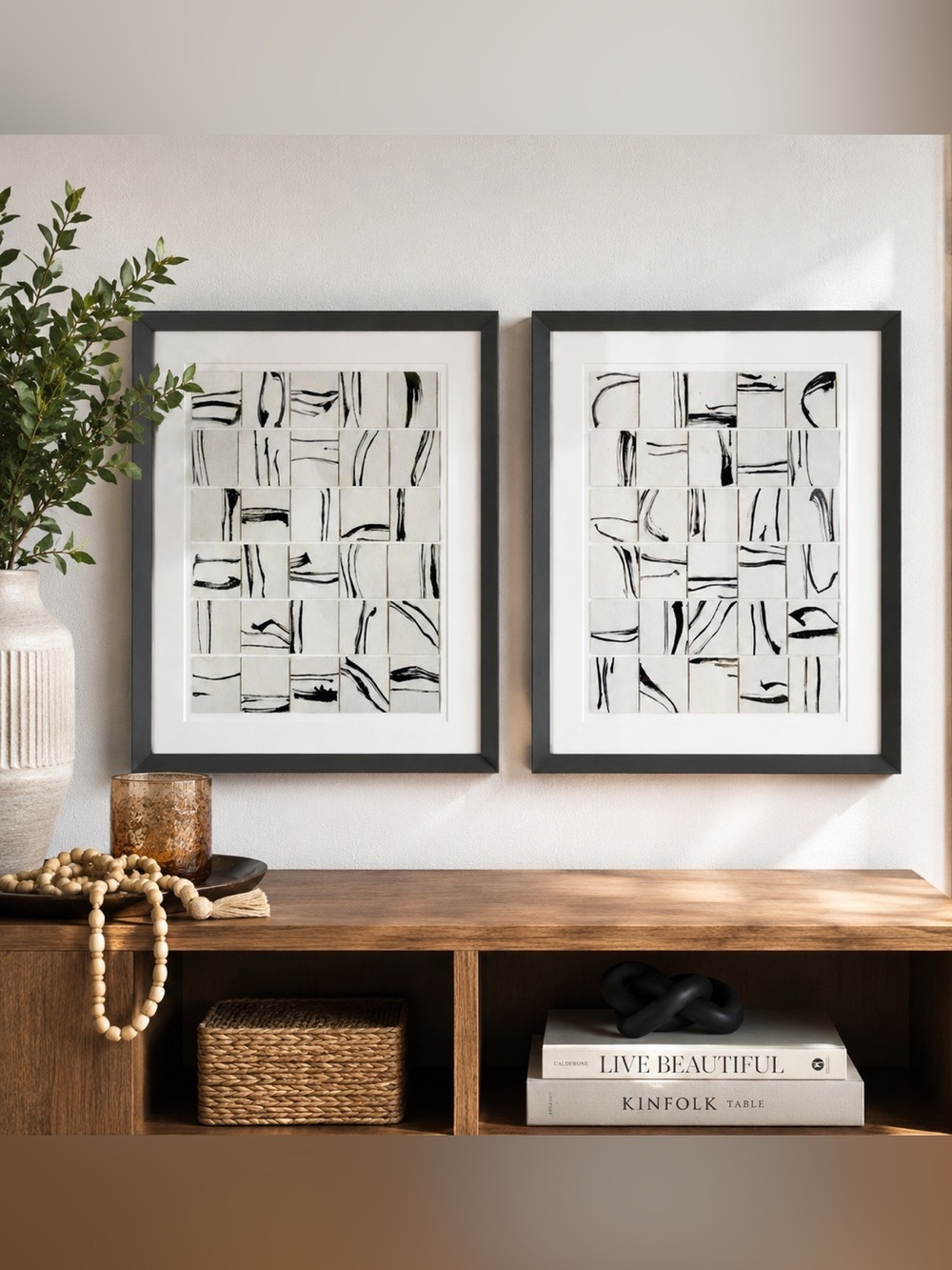 Threshold 2pc Black White Abstract Framed Wall Art Set 16x20